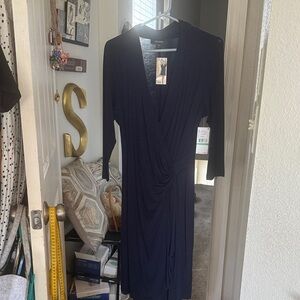 Mark Cane
Deep Navy Faux-Wrap Long Sleeve Midi Dress